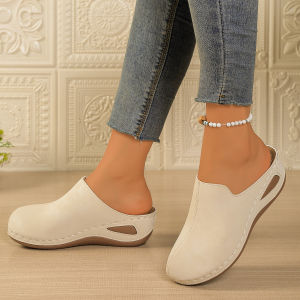 Free Shipping Baotou Thick-Soled Slippers For Women New Summer Style Large Size Round Toe Open-Back Design Breathable And Comfortable For Outdoor Wear