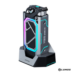 Muzen Cyber Shell Mechanical True Wireless Stereo Speaker with charging station RGB Futuristic Bluetooth Speaker for Desktop Pc Tablets IPX5 Waterproof | Light & Music in the Dark 10Hrs++ Playtime