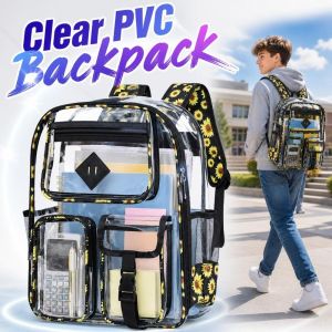 CHUN053634 Transparent Clear PVC Backpack Mult-Pocket Waterproof See-Through Bookbag Practical Wear-Resistant School Backpack SchoolTravelGym