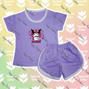 Setelan Kaos Anak Perempuan Celana Pendek TREND KEKINIAN KUROMI UMUR 6 BULAN - 7 TAHUN