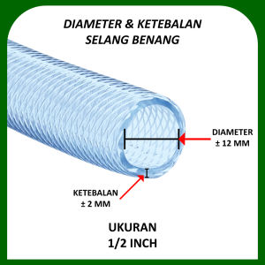 SEPAKET Selang Air Benang Transparan 20 METER (1/2 - 1 Inch) "Gratis semprotan air & klem selang" / Selang Air Benang Transparan untuk kebun taman cuci mobil & motor / Selang Benang Transparan
