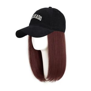 BAIXL High Quality Soft Party Outdoor Female Women Heat Resistant Fiber Natural Hairpieces Hair Extension Summer Seamless Connection Hat Wig Baseball Cap Bob Hair Wig Long Straight Bob Hair Black Baseball Cap Hair Wig