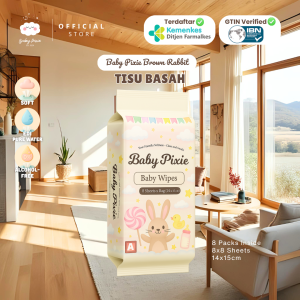 BABY PIXIE Tisu Basah Bayi Brown Rabbit 8 Lembar X 8 Bags (14x15cm) | Tissue Wet Wipes Halus EDI Pure Water Tisu Wet
