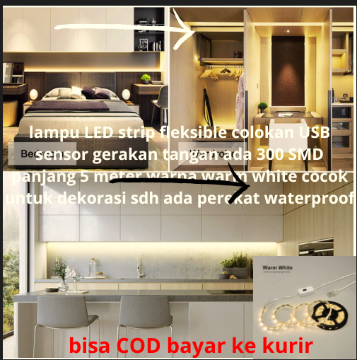 lampu LED strip fleksible colokan USB sensor gerakan tangan ada 300 SMD ...