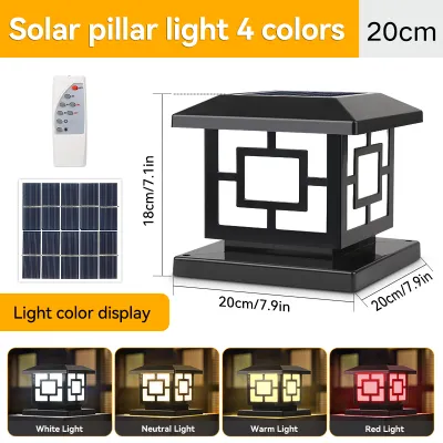 CANMEIJIA Solar Pillar Light Outdoor Waterproof IP65 Column Lamp 4 Colors with Remote Control Gate Post Light for Courtyard Garden Porch Solar Fence Lamp