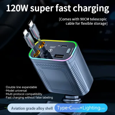 Fast Charger for Car Retractable Car Charger with Wire Convenient Digital Display Car Chargers Multi