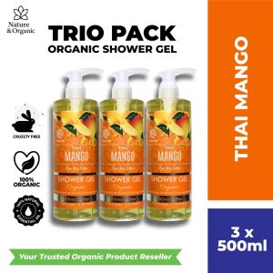Natureal Organic Thai Mango Tropical Refreshing Shower Gel (3x500ML ) with Essential Oil for Aromatherapy