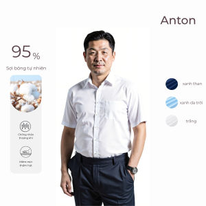 Áo Sơ Mi Nam Công Sở Trung Niên Anton Somianton Ngắn Tay Xanh Than Trơn Vải Cotton Vạt Ngang - ZSN13