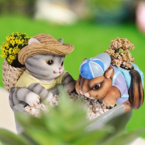 TUO29 คาวาอิ เครื่องประดับแขวนกระถางดอกไม้สัตว์ มินิมินิ สร้างสรรค์และสร้างสรรค์ ตุ๊กตากระถางดอกไม้สัตว์เรซิ่น ของตกแต่งตู้ในห้องนั่งเล่น ง่ายๆ รูปแกะสลักกระถางดอกไม้ Hugger สำหรับเด็กๆ