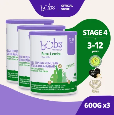 Bubs Organic Grass Fed Cow Milk Junior Nutrition Stage 4 600G (3-12 Years) x3