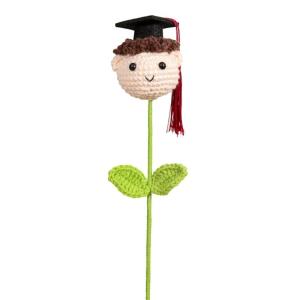 Soft Yarn Crochet Boy/Girl/Dog Flower Bouquet with Graduation Hat Academic Achievement Gift for Students and Teachers
