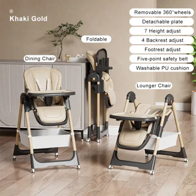 🔥5in1🔥Baby Dining Chair Foldable Baby Chair with Wheels Kerusi Makan Baby Adjustable Baby High Chair Feeding 0-6Year Old