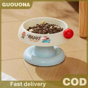 GUOUQNA ชามสเตนเลสสำหรับสัตว์เลี้ยงยกตัวการ์ตูนน่ารักป้องกันคอป้องกันการสำลักวัสดุป้อนสัตว์เลี้ยงกันลื่น