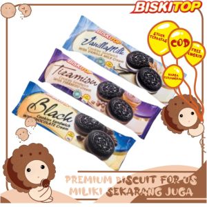 BISKITOP - BLACK COOKIES SANDWICH 60g (isi 6 kue) Biskuit Biskitop Cemilan Biscuit Anak Kue Murah kue manis coklat tiramisu