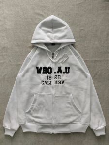 Zipper resleting Who A.U 1920 Cali Athl Hitam Teks Putih - Jeket Who au Full Laleb & Tag Logo Full Bordir Ukuran L XL XXL