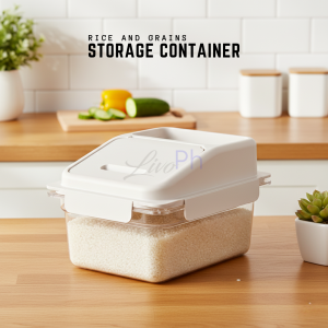 5kg Rice and Grains Storage Container with Flip Design Lid Large Capacity Food Dispenser White Plastic Pantry Organizer