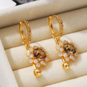 Fashionable Ring Gift 超闪个性镶钻几何铜扣花朵耳换气质时尚轻奢风耳环精致高级感耳饰