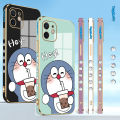 Hontinga เคสโทรศัพท์ OPPO A83สไตล์แฟชั่น,เคสมือถือแฟชั่นลายการ์ตูนโดเรม่อนสุดหรูชุบโครเมียม TPU แบบนิ่มเคสโทรศัพท์ทรงสี่เหลี่ยมมีกล้องป้องกันกล้องเคสยางกันแรงกระแทกสำหรับเด็กผู้หญิง. 
