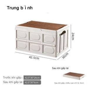 Bàn camping gấp gọn kết hợp hộp đựng đồ đa năng bằng nhựa nắp gỗ để đi cắm trại dã ngoại tiện lợi-HAUSE