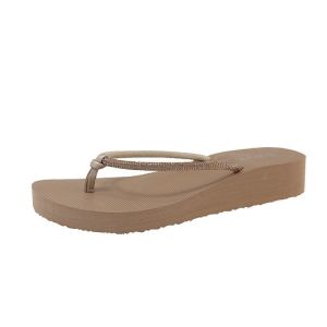 [Free Shipping] Summer Beach Flip-Flops 7CM Height-Increasing Versatile For Outdoor Wear With Rhinestone Embellishments Thick Soles And Non-Slip Wedge Heels For Women