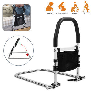 Bed Rails for Elderly Adults Safety Foldable Bed Assist Rail for Pregnant Disabled Bedside with Storage Pocket and LED Light Height Adjustable