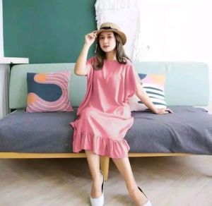Daster Rempel Bawah Polos Ruffle  Rempel Selutut Jumbo XXL LD 120