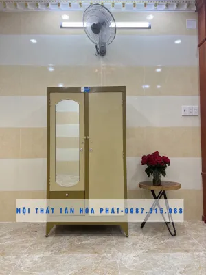 Tủ quần áo sắt 1m8 màu xám màu vàng kem