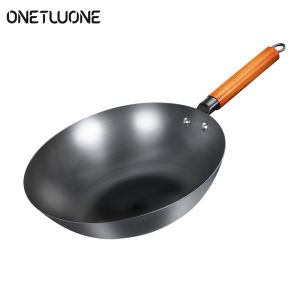 Onetwone 32cm Chinese Traditional Handmade Iron Wok Non-stick Pan Non-coating Gas and Induction Cooker Cookware Kitchen pot pans