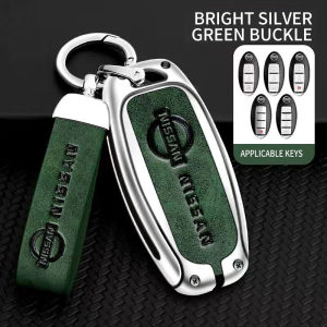 Car Key Case Cover Bag Alloy Leather For Nissan Almera X Trail Grand Livina Navara Serena C27 Qashqai Terra Patrol Sylphy Juke Teana 2019 2020 2021 2022 Smart Remote Holder Shell Car Styling Accessories