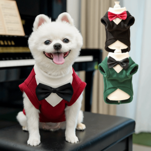 OUTOPEN Ấm áp Quần áo tuxedo cho chó Lông cừu Thoải mái Áo đuôi chó Áo len mùa đông cho thú cưng Trang phục chính thức Trang phục cà vạt nơ Tiệc cưới