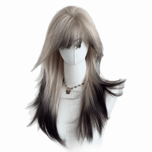 THANKSKY Thời trang Tóc giả tổng hợp màu vàng ombre đen Đa lớp Tự nhiên Tóc giả cosplay Lolita Tóc giả Thoáng khí Tóc giả dài thẳng có mái dành cho phụ nữ