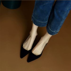 Cao gót mũi nhọn đế nhọn 5cm quai chun kéo - phong các châu Âu thanh lịch