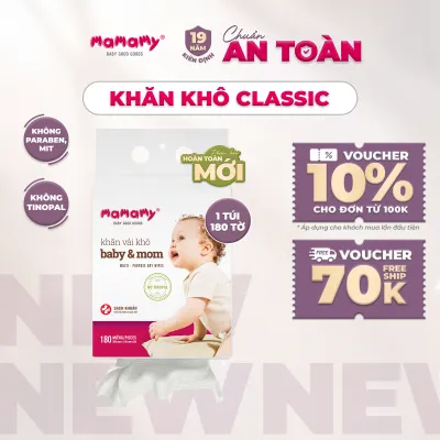 Khăn khô đa năng Mamamy cao cấp dùng thay khăn sữa an toàn cho bé túi 180 tờ rút đáy phiên bản mới