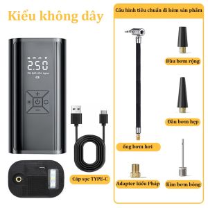 Máy bơm lốp không dây cầm tay màn hình hiển thị kép động cơ Đức nhiều chế độ bơm nhanh