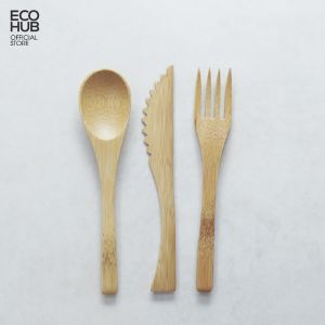 Bộ muỗng nĩa dao tre ECOHUB 16cm Mộc Tự nhiên EH047