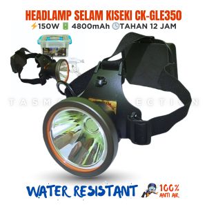 Senter Kepala Selam KISEKI CK-GLE350 Body Anti Air Cahaya Putih 150W Jarak Sorot 1200 Meter Baterai Cas 4800mAh Tahan 12 Jam Senter Kepala 150 Watt Laz COD - TASMAN COLLECTION