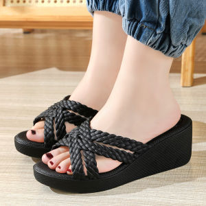 [Free Shipping] WomenS High-Heeled Slippers Fashionable And Versatile For Summer Wear With Thick Soles And Wedge Heels Suitable For Both Indoor And Outdoor Use And Featuring A Non-Slip Design For Added Height