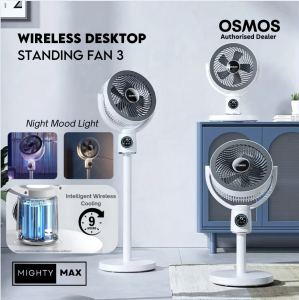 OSMOS Standing Fan 3 Battery Powered | Long Battery Life | Adjustable Height | Remote Control | Durable & Portable