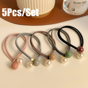 5Pcs Fashion Colorful Bead Elastic Hair Bands Double Layer Hair Tie Ponytail Holder