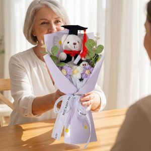 SKJK STUDIO Thú nhồi bông Bó hoa búp bê gấu nhỏ Nhồi nhân Phim hoạt hình Bó hoa búp bê gấu mô phỏng Đồ chơi nhồi bông 30cm Gấu bông tốt nghiệp Quà sinh nhật cho bé gái