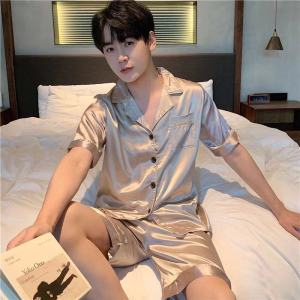 Good Quality Ice Silk Mens Pajamas Spring Summer Short Sleeve and Shorts Thin Pyjamas Youth Solid Color Home Wear Plus Size Set
