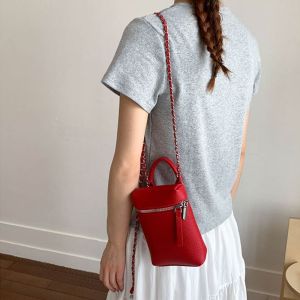 CHPERF Solid Color Leather Square Bag Small Korean Women’s Handbag Simple Chain Single Shoulder Bag Lady