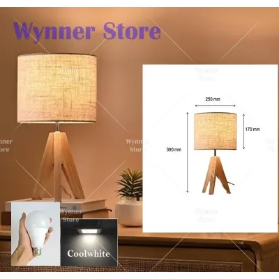 Wynner Store Muji Style Lamp Wood Table Lamp E27 Holder Lampu Kaki Kayu Bedside Lamp Lampu Hiasan Lampu Tidur (TL8321)