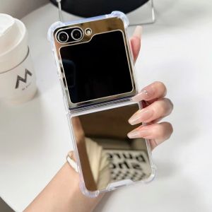 Beauty Mirror Z Flip 5 6 7FE Anti-Drop Case Back Cover Four Corner Air Cushion Samsung Galaxy Z Flip7 FE Casing PC+TPU Shockproof Protective Phone Case Accessories