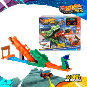 Hot Wheels Monster Trucks Crocodile Crash Challenge Playset & 1:64 Scale MEGA-Wrex Toy Vehicle