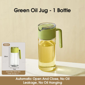 ODOROKU Glass Auto Flip Open & Anti Drip Oil Dispenser 550ml with Non-Drip Spout and Non-Slip Handle Leakproof Automatic Oil Dispenser Bottle Vinegar Sauce Olive Oil Sauce Seasoning Sauce Bottle for Kitchen Cooking