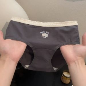 Teen Girls Cute Cartoon Cotton Panties Mid‑Waist Simple Comfortable Breathable Plus Size Daily Wear Women Underwear Briefs