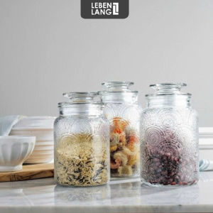Bộ 3 Hũ Thủy Tinh Đựng Thực Phẩm Lebenlang LBL1210 Nắp Kín Hoa Văn Dung Tích 1L 1.3L 1.5L