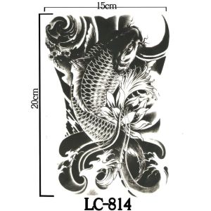 Tato Temporer Tahan Air Tattoo Temporary Seri LC 814 Motif Ikan Koi Hitam Simbol Keberuntungan Hidup