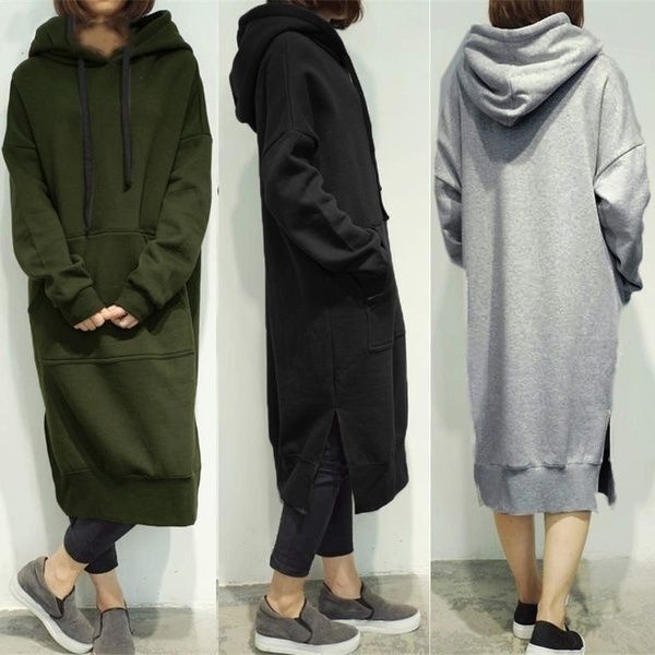 Korean Long Hoodie Dress Sweater Long Hoodie Dress Wanita Korean Long Hoodie Dress Sweater Long Hoodie Dress Wanita